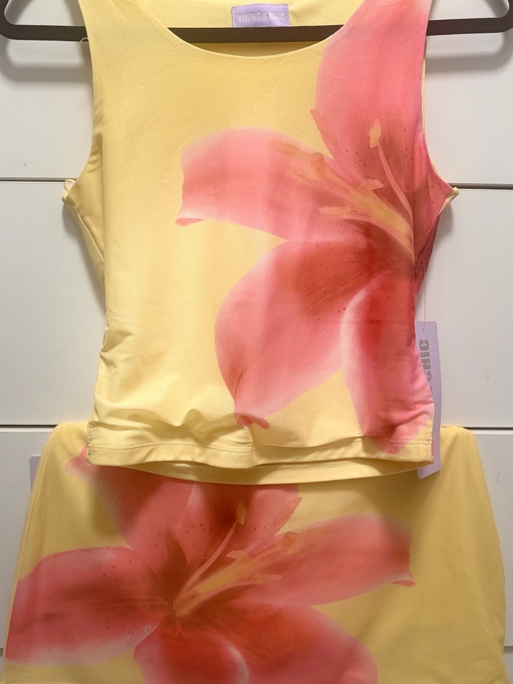 Yellow Floral Tank Top - Pink Lily Print